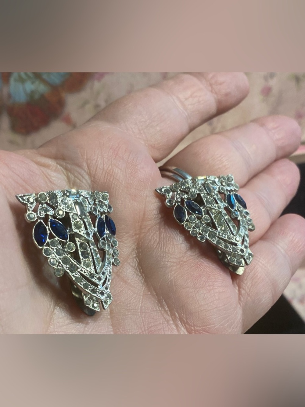 Rare 1930s Art Deco
Sapphire & Clear Rhinestone
Dress Clips (Pair)
